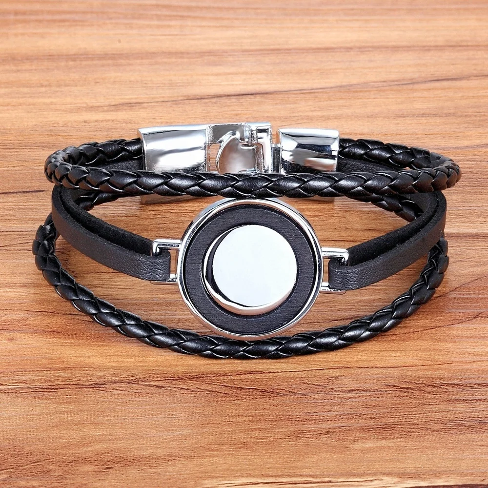 

Fashion Punk Design Wristband Vintage Jewelry Round Shape Multilayer Leather Bracelets For Men, Black/coffee