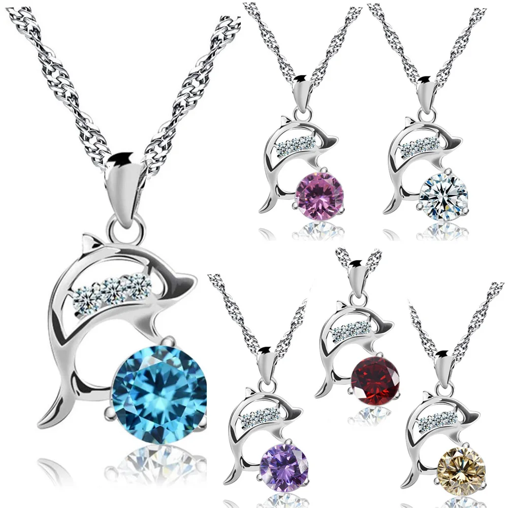 

Fashion jewelry necklace Colorful zircon dolphins pendant necklace for girls women, N/a