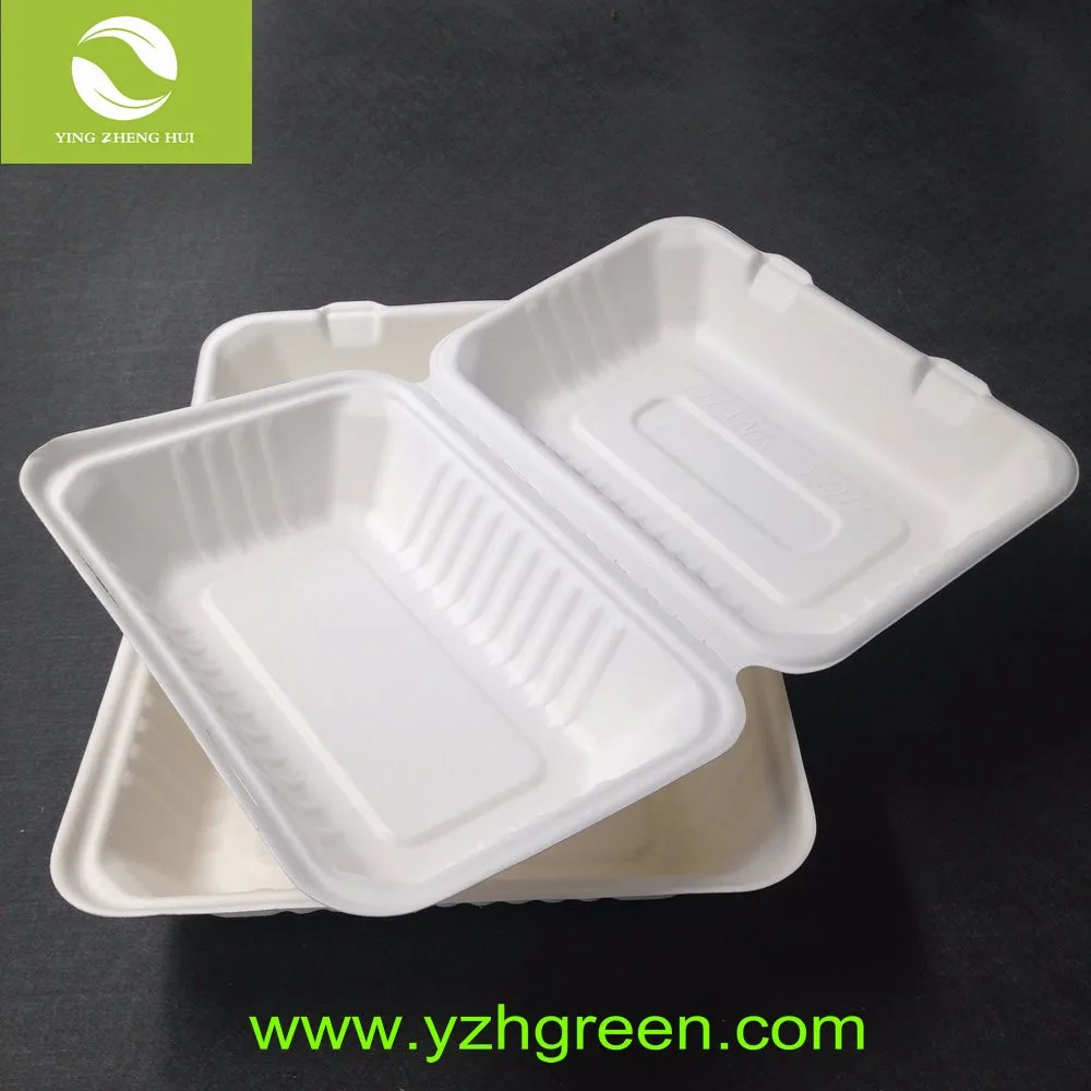 Eco Friendly Disposable Bagasse Food Clamshell Packaging 9 Inch X 6 ...