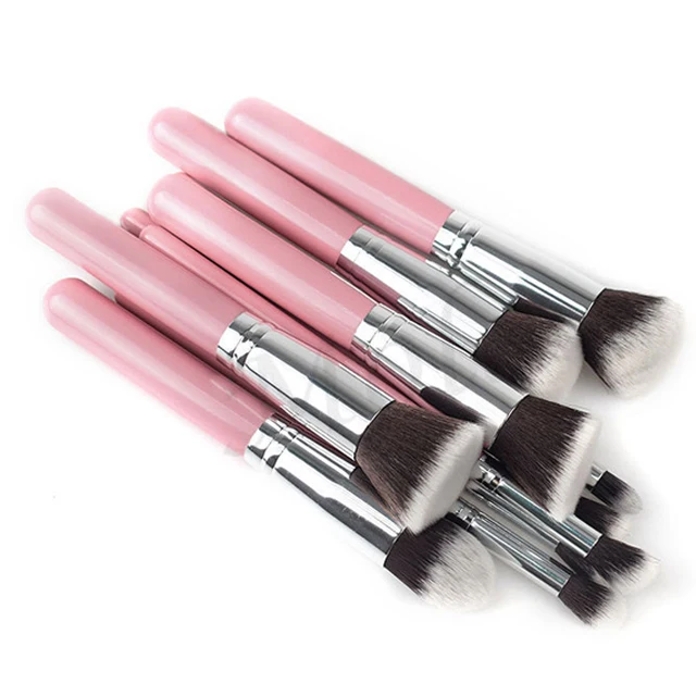 

10 piece Goat hair Powder Fan Cream foundation Stippling Makeup Brushes 10 piece Synthetic hair, Black pink