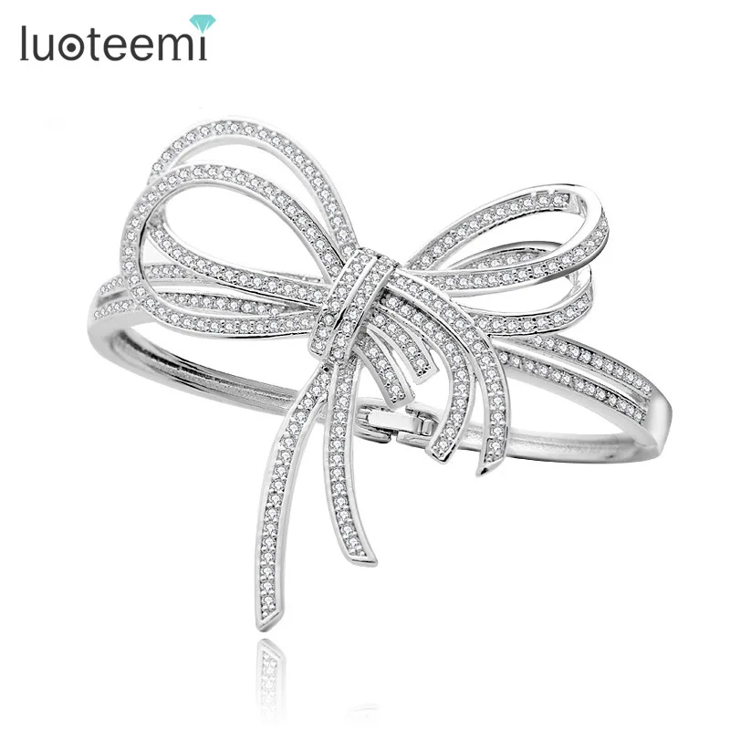 

LUOTEEMI 2016 Hot Fashion Bridesmaid Wedding Gift Luxury Zircon Pave Setting Unique Large Bowknot Bracelets & Bangles For Women, N/a
