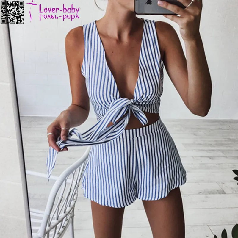 

Sleeveless woman dress Striped Bandage Front Fashion Two-Piece Set L28197, As shown