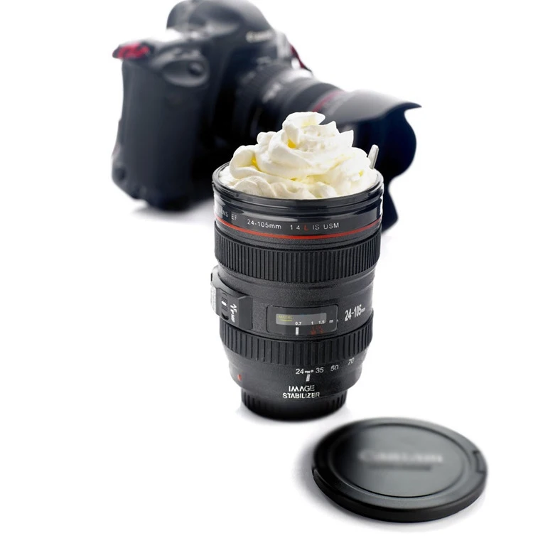 

Cheap Best Selling Unique Cup Souvenir Promotional Reusable Camera Lens Coffee Cup Mug 24-105, Black