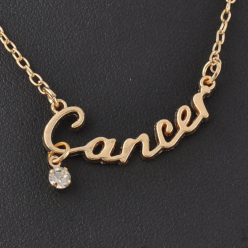 

New design fashionable letters zodiac pendant chains rhinestone charm necklace gold color jewelry