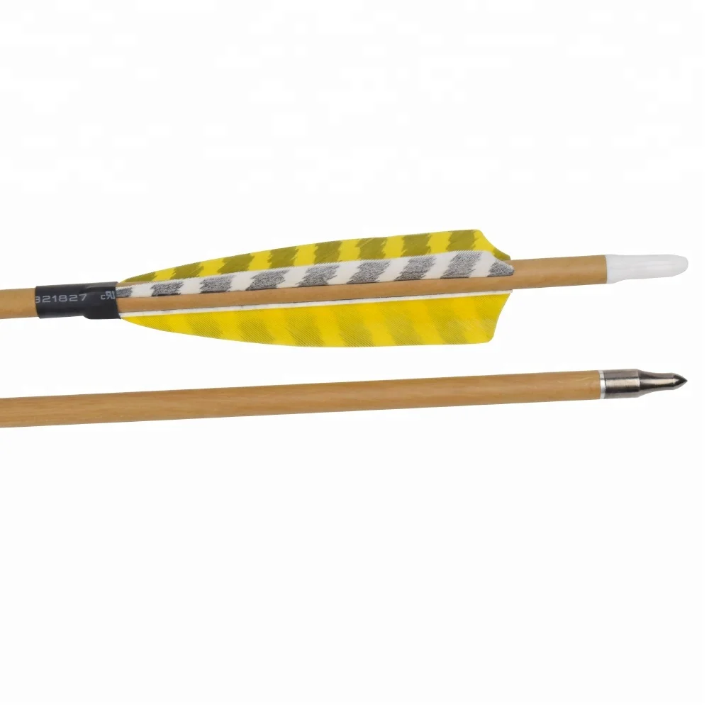 

28-30 inch Wood Camo Color 4 inch Shield Turkey Feather Screw Field Point Carbon Arrow, Yellow wood camo