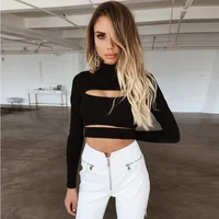 

Shihan T1003 High neck long sleeve bandage tops for women 2019 latest girl sexy nightclub hollow out crop tops wholesale