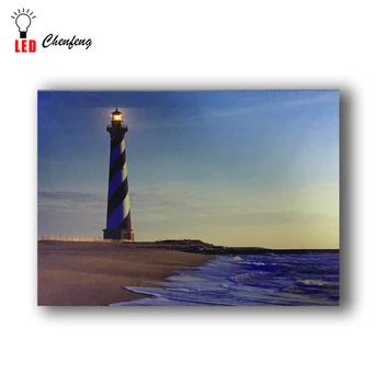 Lighthouse At Coast Seascape Pictures Led Lighted Up Wall Art