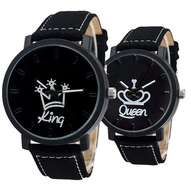 

3960 Chinese unisex mens womens king queen leather watch lovers couple design crown wholesale casual students watches, 4 colors as the picture