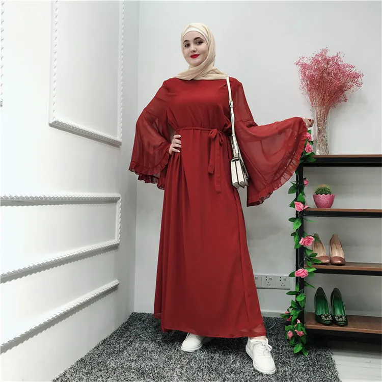 

2019 New collection Beautiful Plain chiffon women dress long abaya, Black, red brown, dusty pink, beige