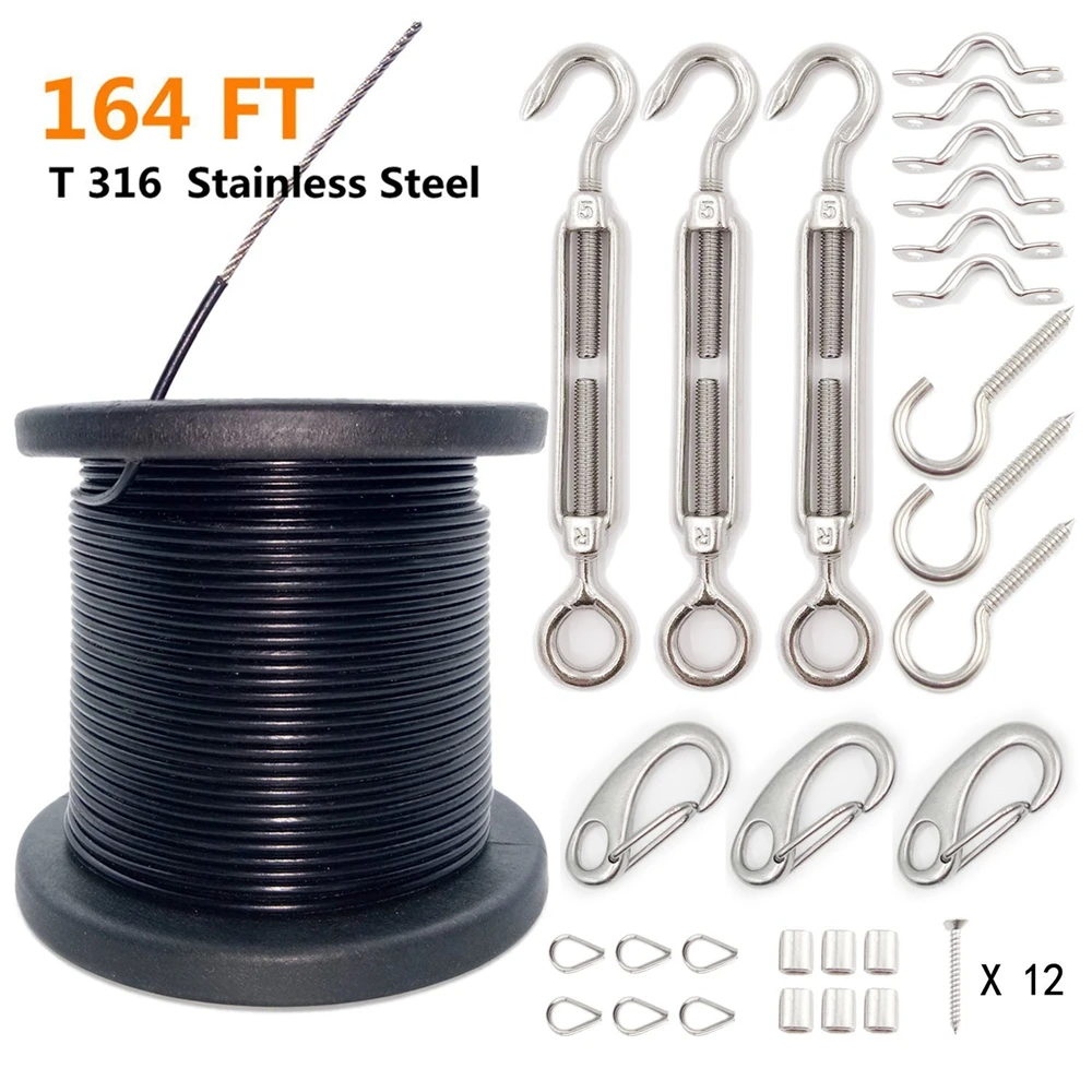 110 ft with Turnbuckles and Hooks Outdoor Light Guide Wire Aotree Globe String Light Suspension Kit Stainless Steel Hanging Cable Kit