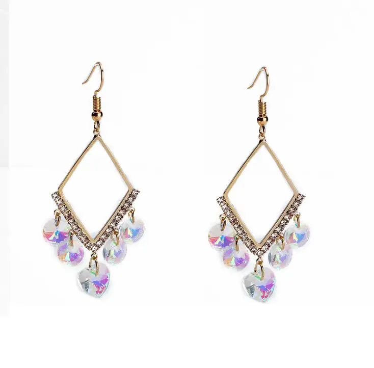 

8.8g Beautiful Korean Rhombus Geometric Crystal Earrings Women, Gold, silver