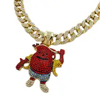 

Hop Iced Out Kool AID Man Pendant w/ 18" Full Iced Cuban Choker Chain Necklace Set