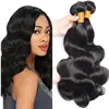 Hair Brazilian Virgin Body Wave Hair 3 Bundles with Three Part Closure (14 16 18+12,Natural Black) 8A 100% Unprocessed Br