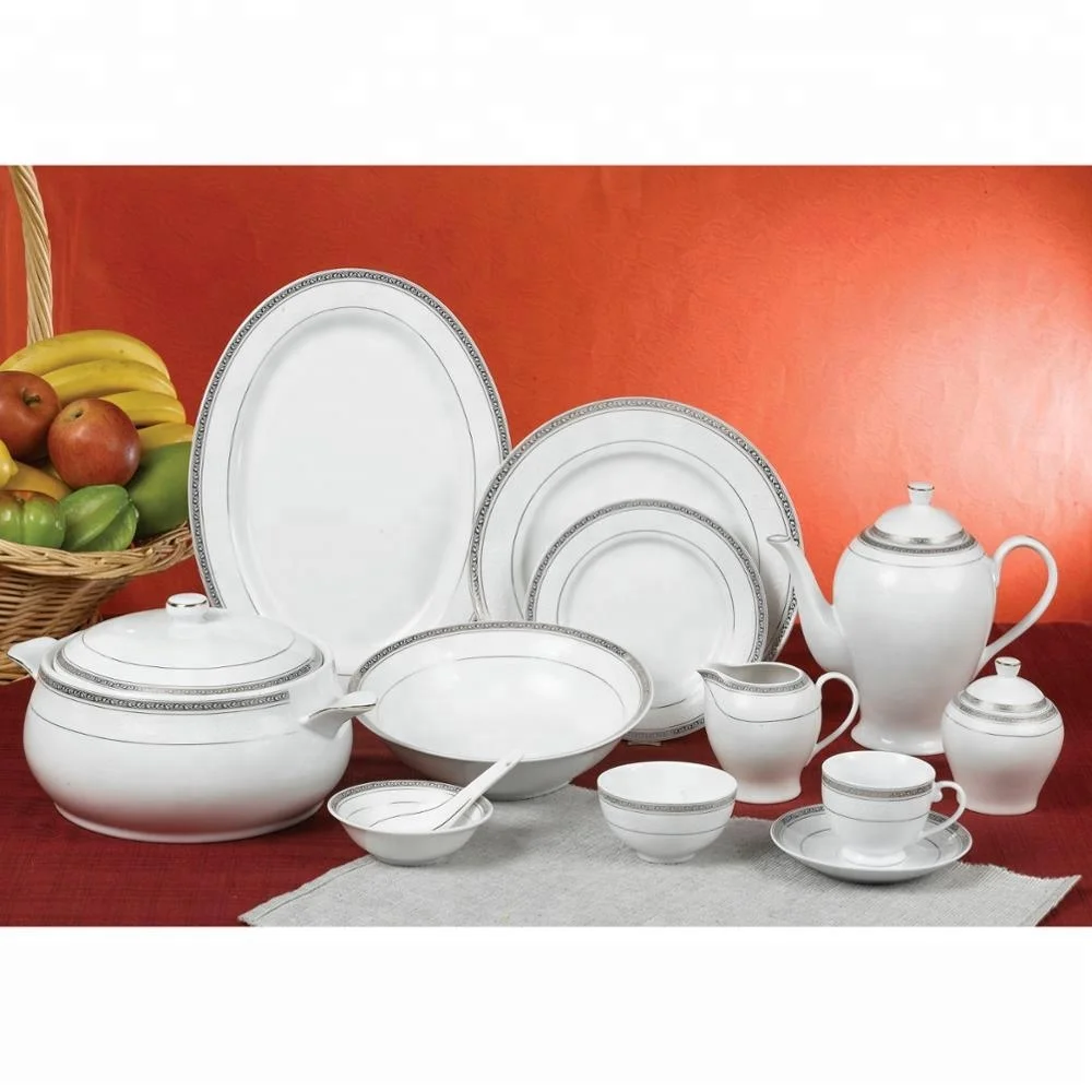 86pcs Or 121pcs Round Silver Design Porcelain Dinnerware Buy Silver