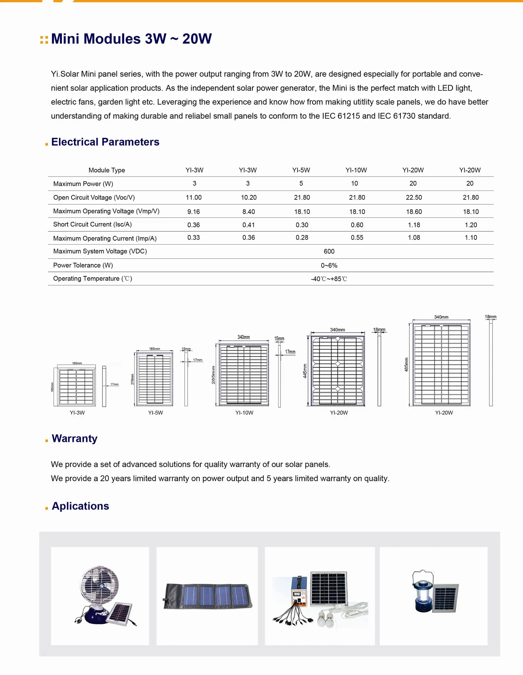 5w 10w Yisolar Mini Solar Panel Small Pv Module With Iec Cec Tuv Iso Ce