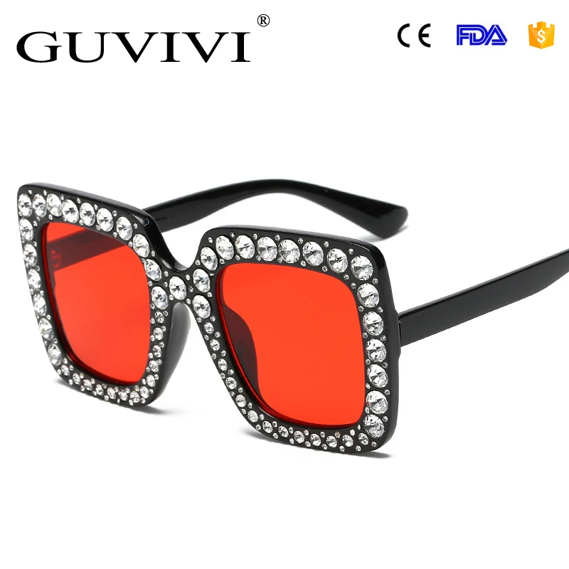 

GUVIVI Luxury Crystal Decoration Oversize Frame Women Square Sunglasses Fashion Ladies Gradient Lens Glasses UV400