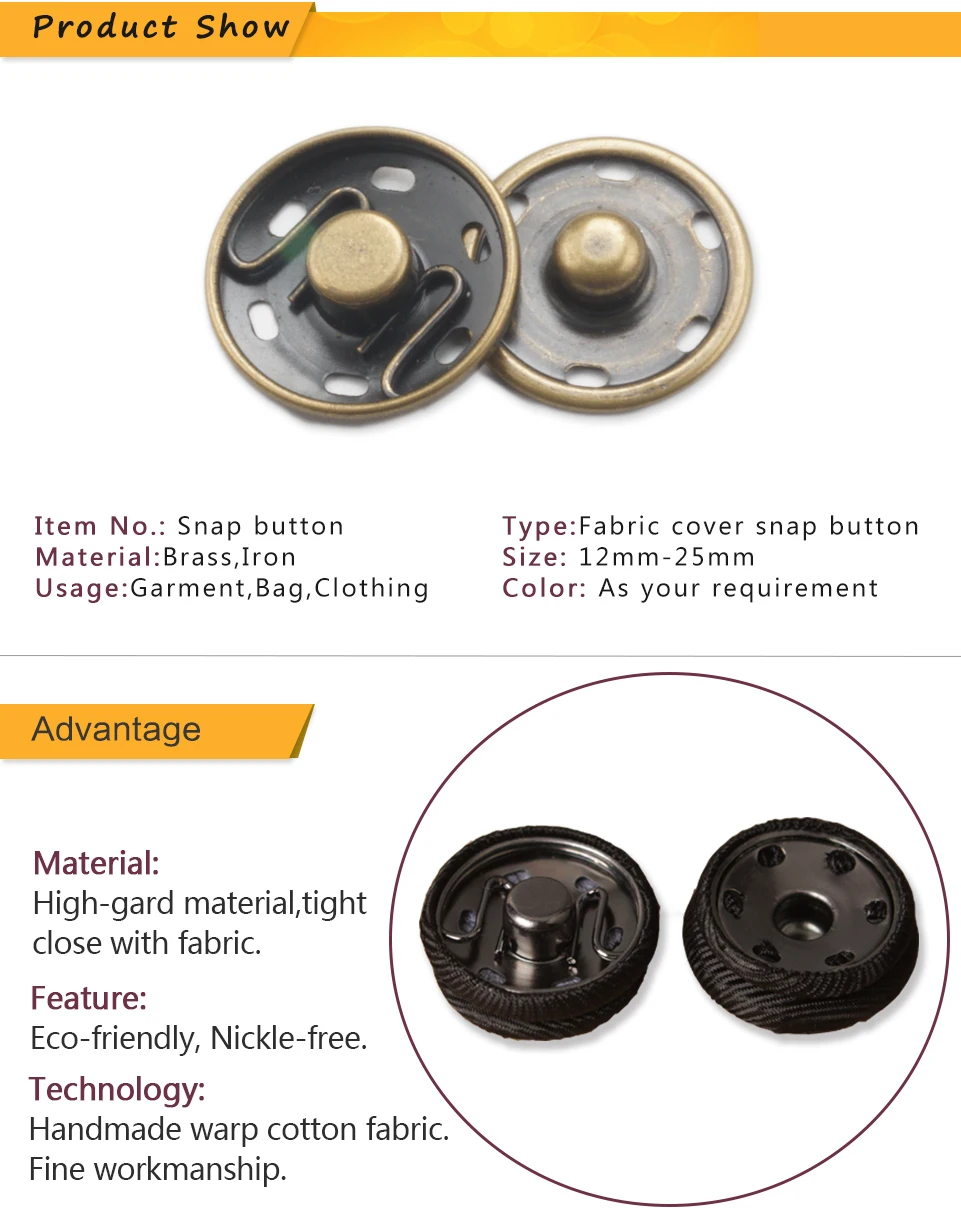 Custom Any Size Fabric Covered Decorative Garment Press Metal Snap