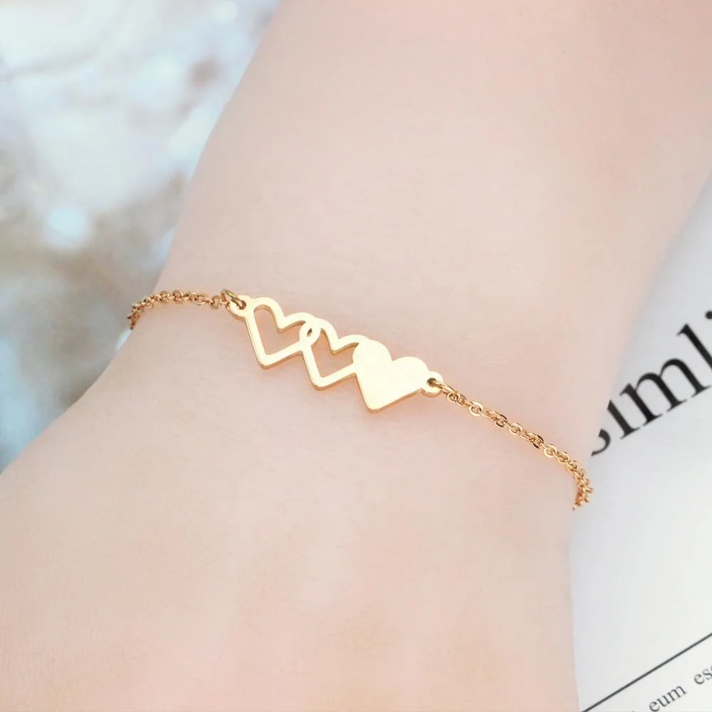 

Friendship Relationship Jewelry Three Sisters Simple Big Sis Middle Sis Little Sister Stainless Steel Rose Gold Heart Bracelet