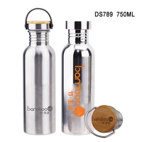 

DS789 750ML/25OZ Custom Logo Sealed Single Wall Stainless Steel Water Bottle With Bamboo Carry Hand Lid