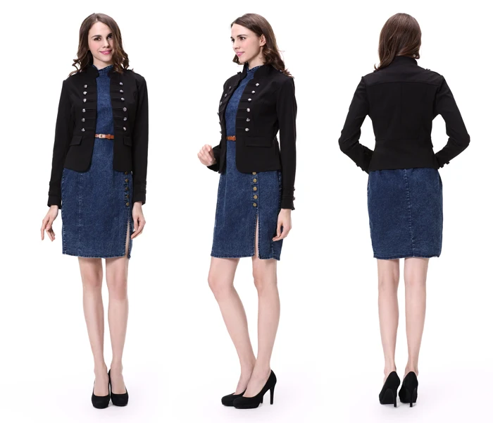 Slim Light Suitable Black Lady Fashion Double-breasted Jacket