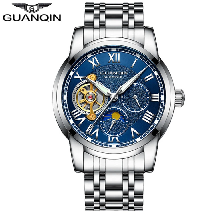 

GJ16061 GUANQIN Brand Luxury Tourbillon Skeleton Watch Men Sport Full Steel Waterproof Automatic Mechanical Wristwatch, N/a