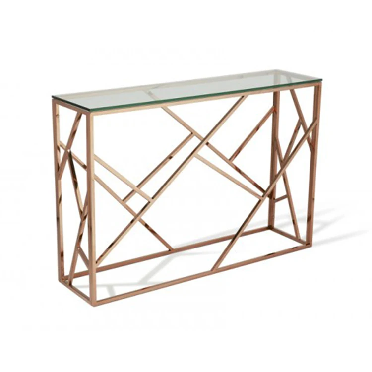
stainless steel clear glass classic console table luxury 