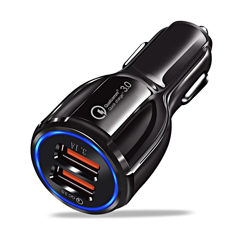 

High Quality Quick Charge 3.0 Car Dual USB Charger CE/FCC/ROSH 2 Port USB Fast Charging Adapter Car Charger For Mobile Phone, Black/white