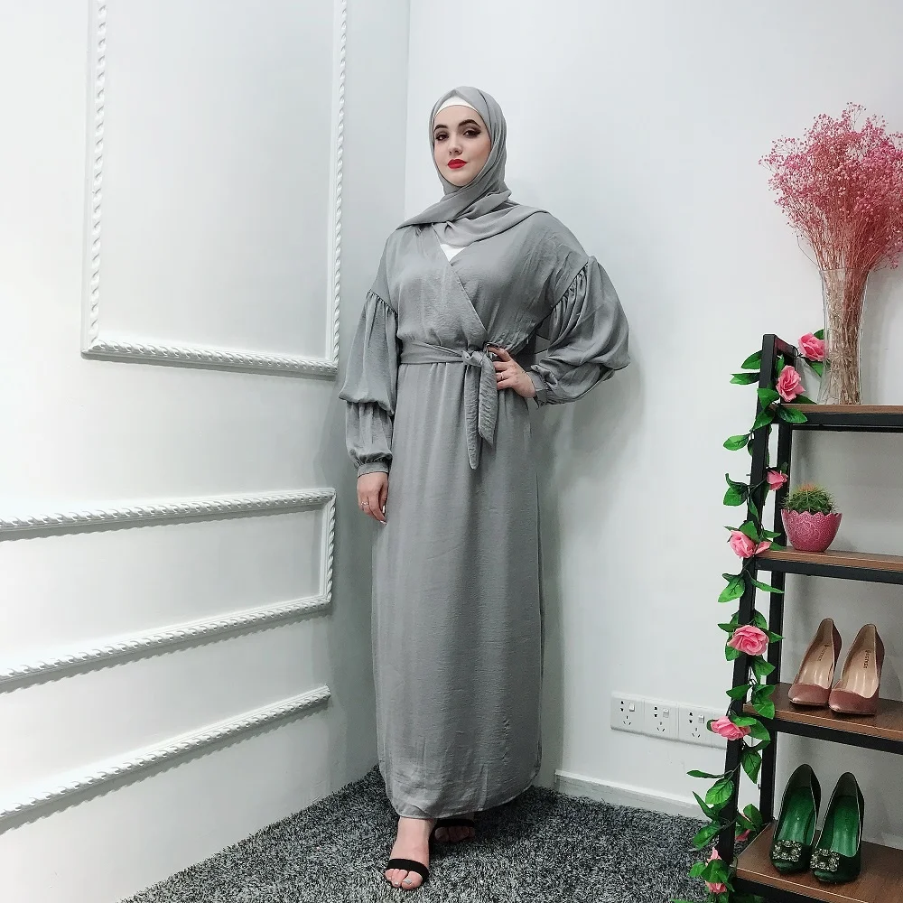 

2019 fashion puff sleeve abaya middle east islamic clothing muslim dress robes dropshipping, Black,gray,apricot,wine red