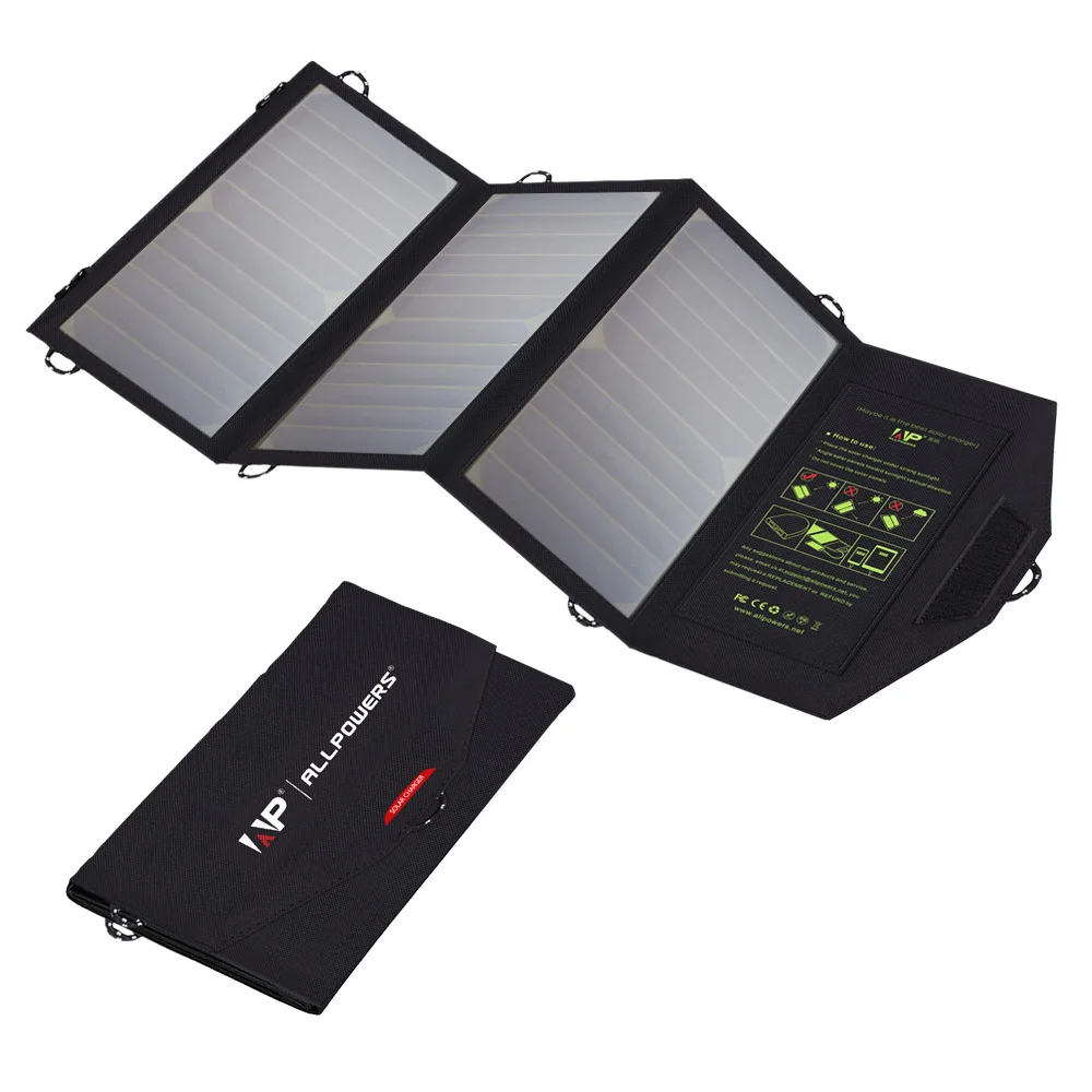 

Allpowers 21W Portable solar bag outdoor travel Foldable Solar Panel Charger pack for mobile Phone, Black