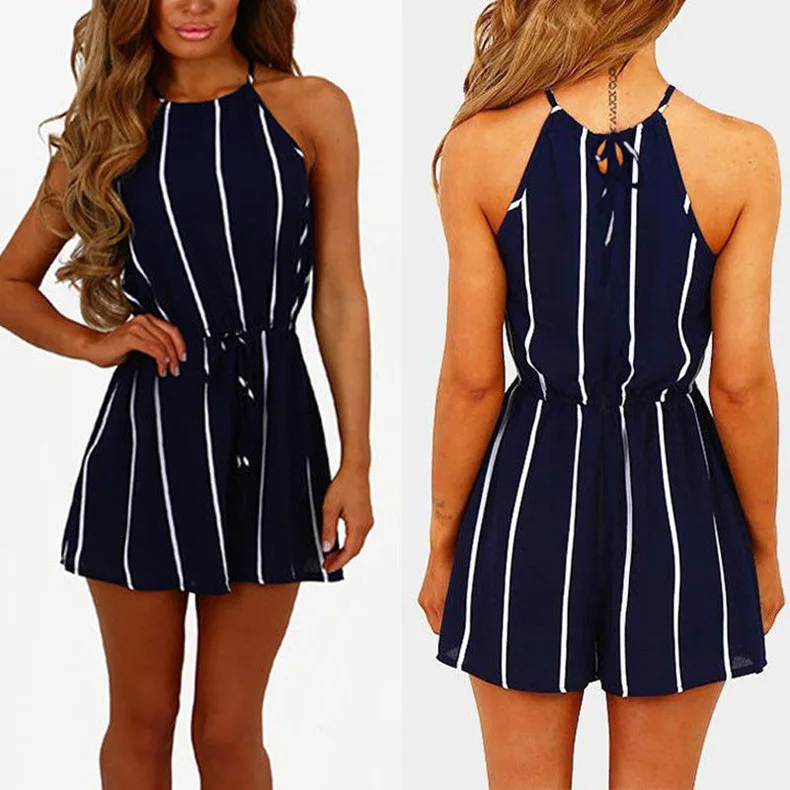 

Wish hot Selling Ladies Stripe Beach Shorts Jumpsuits, As picture