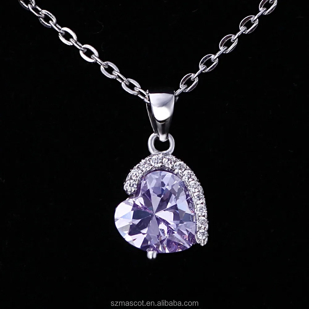 

Girlfriend Fashion Sterling Silver Purple Crystal Heart Pendant Necklace