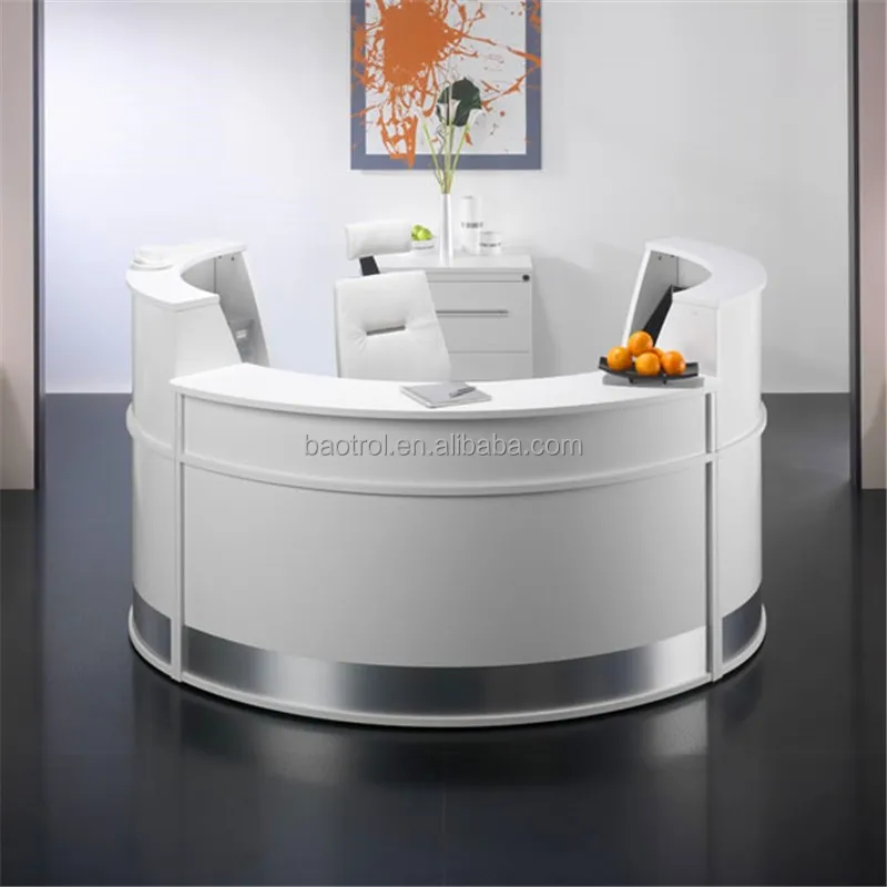 Office Front Desk Design Artificial Stone Small Round Reception
