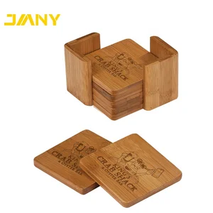 China Manufacturer Beautiful Custom Laser Engraved Square Wood Square Drink Blank Bamboo Coasters