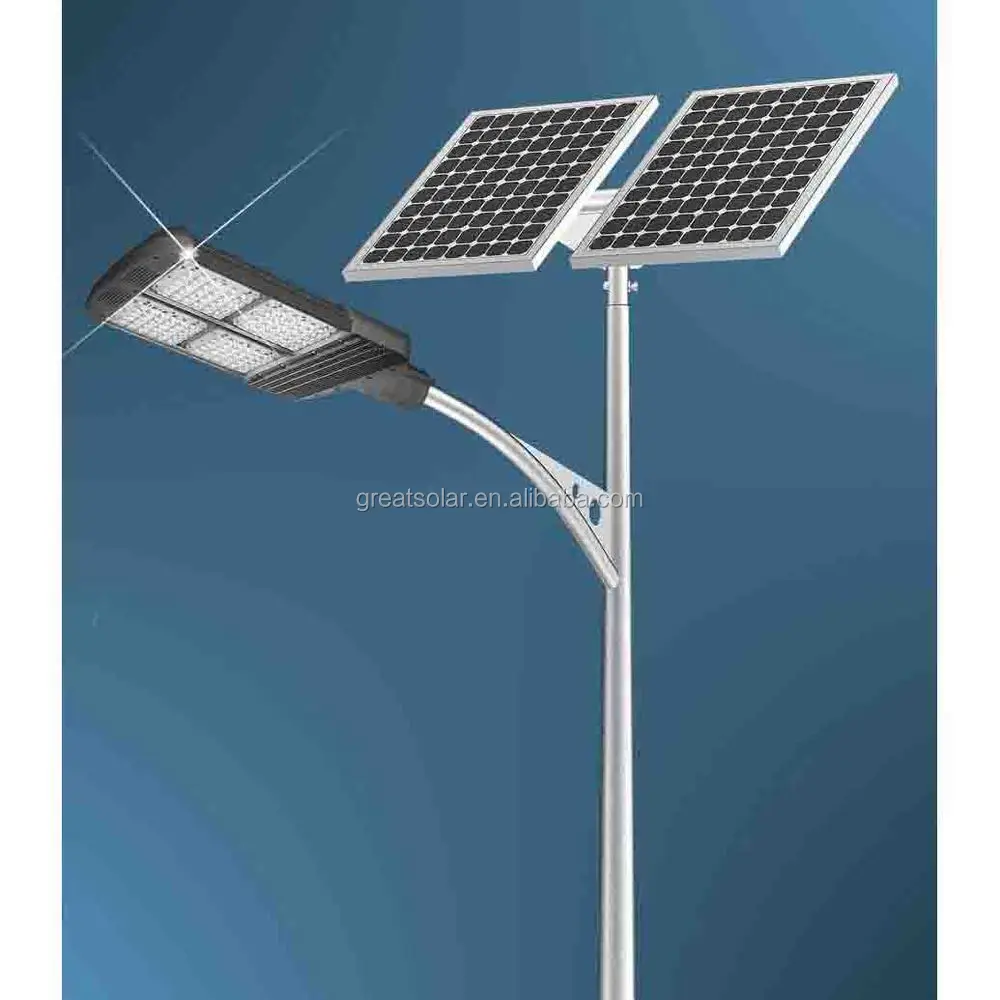 Double head solar street LED light---mainly composed of solar module, storage battery, controller,light source and pole