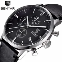 

BENYAR 2720K In Stock Item Watches Business Men Luxury Brand Date 3 Eyes Chronograph Leather Strap Wrist Watches Men
