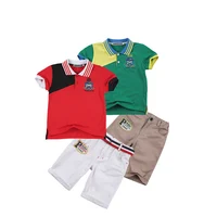 

Drop Shipping Pique Strip Collar Colorblocking Guangzhou Kids Boys Polo Shirt Sets