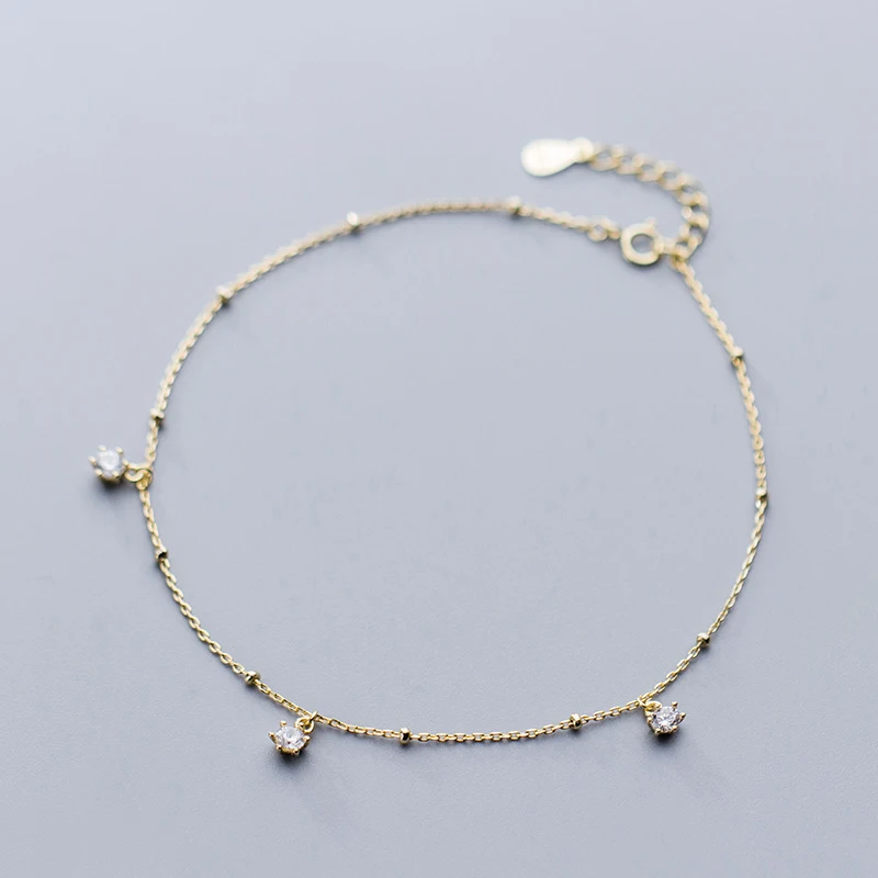 

Fashion Gold-color Cubic Zirconia Tiny Ball Beaded Silver 925 Anklets Jewelry For Girl Friend Gifts