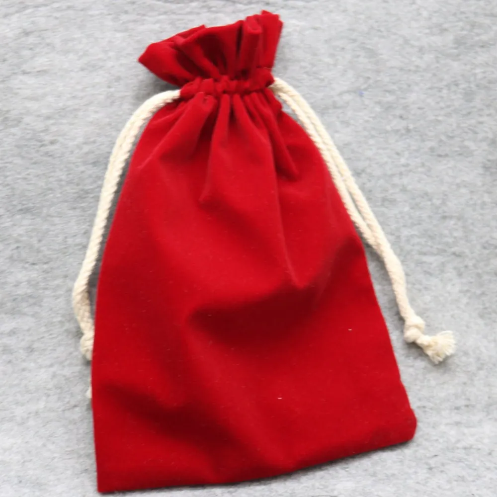 large red velvet drawstring bag