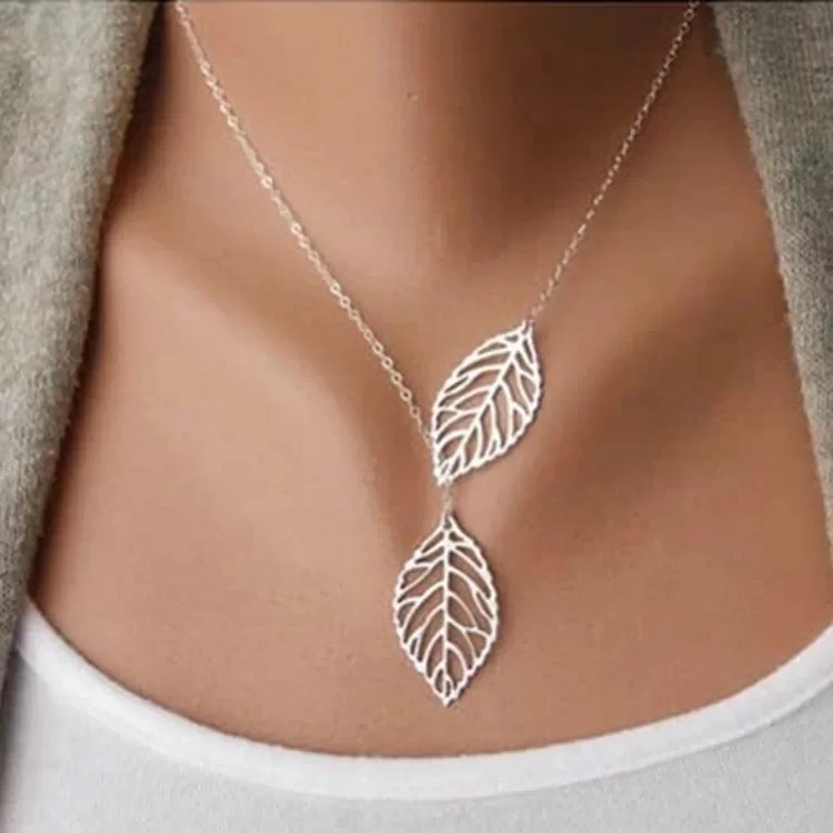 

Free shipping Hot Big silver Leaf short alloy necklace chain