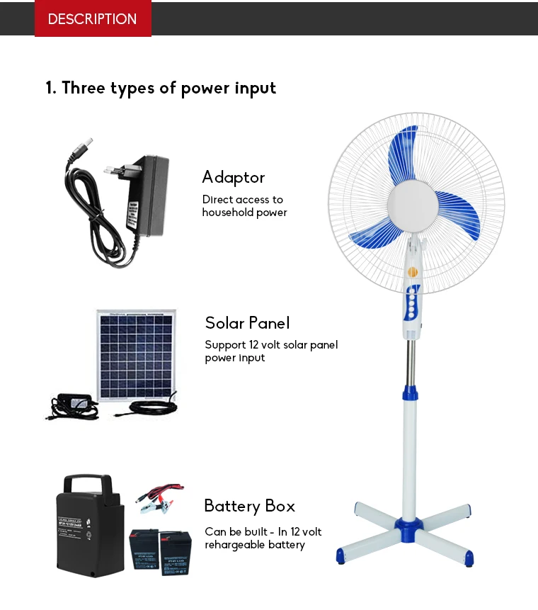 Good Price Electric 16 Inch Pedestal Fan 3 Pp Blades With Solar 12 Volt Dc Motor For Solar Stand