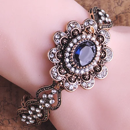 

Blucome Vintage Turkish Jewelry Pulseiras Blue Resin Flower Bracelets for Party Bangles Accessories, Blue;black;green