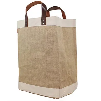 Custom Leather Handles Shopping Green Large Beach Burlap Tote Bag - Buy ...