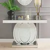 ACME Furniture Oval Mirrored Base Round Crystal Beveled Mirrored Console Table