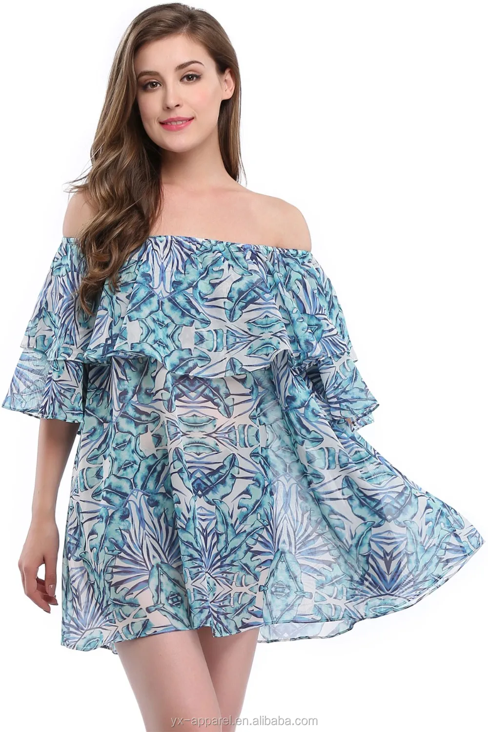 Women Bathing Suit Cover Ups Bikini Tie Dye Ruffle Sheer Wide Leg 2