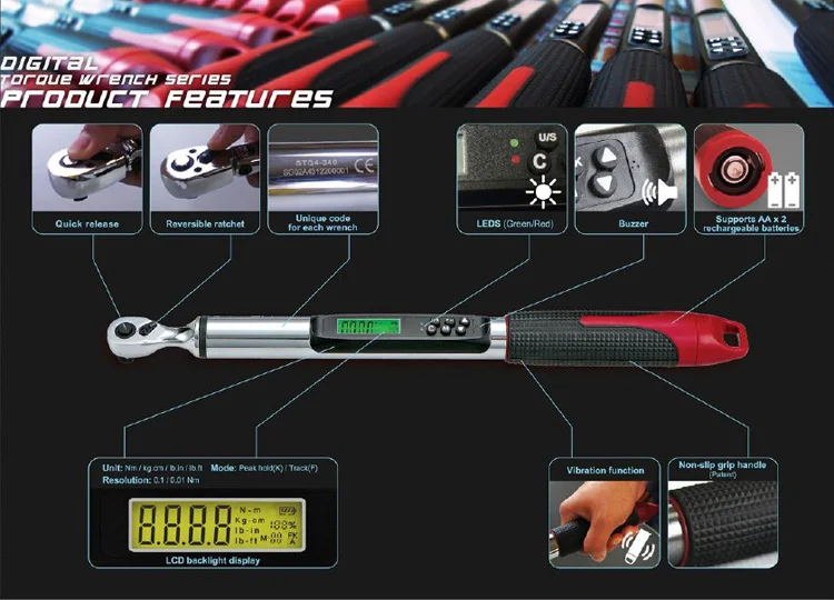 1/4 3/8 1/2 ratchet wrench 1.5-340NM adjustable torque high precision digital torque wrench