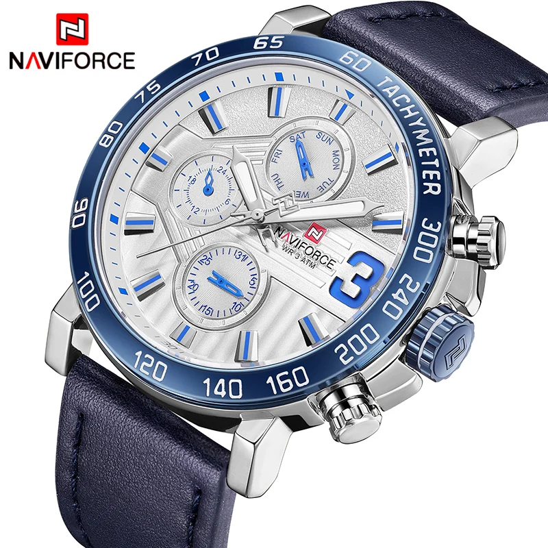 

NAVIFORCE 9137 Watches Men Fashion Leather Quartz Date 6 dial Clock Casual Sports Male Wrist Watch Montre Homme