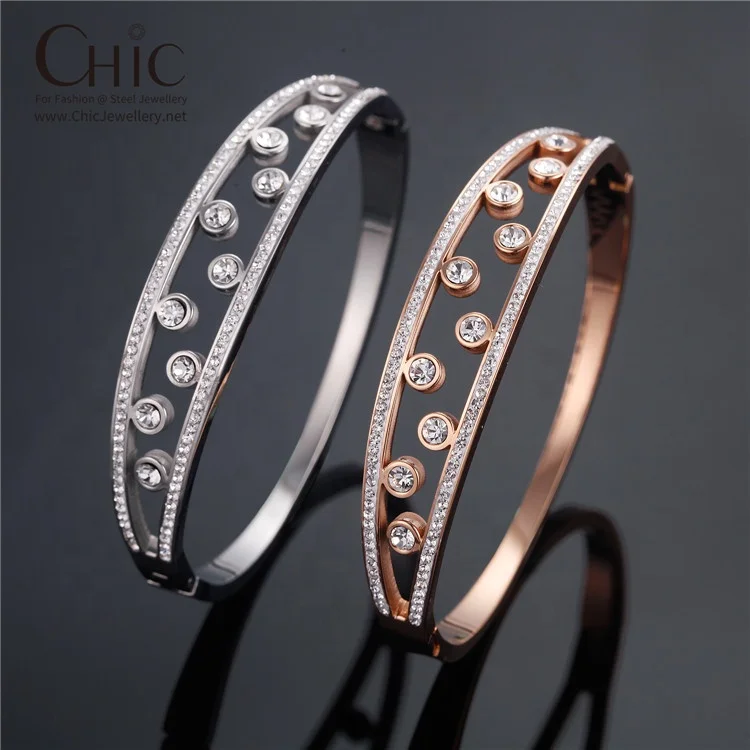 

CZ Crystal Luxury Brand Women Custom Wholesale Gold Plated Bangle Stainless Steel Jewelry