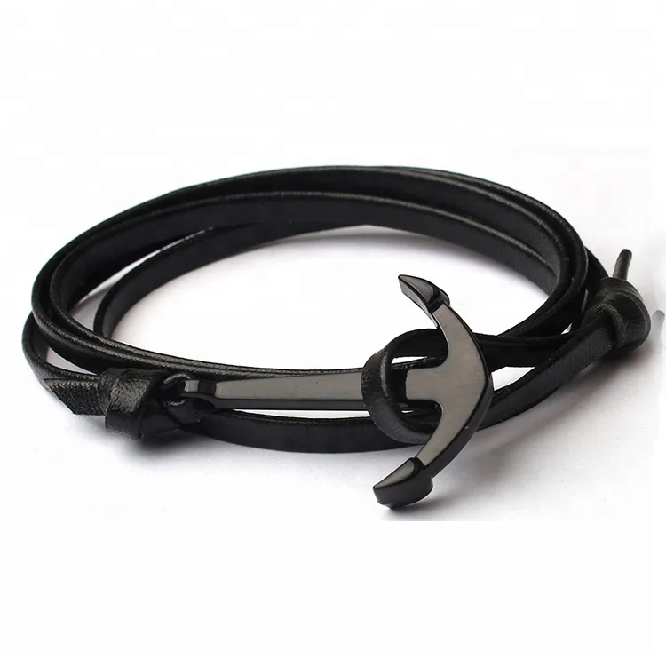 

EAST QUEEN Best Selling Fashion Cheap Unisex Alloy Black Anchor Leather Bracelets, Red;black;wine;brown;green;blue;etc.