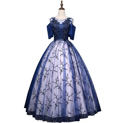 

Hot Sale Blue Ball Gown Embroidery Prom Dress 2018