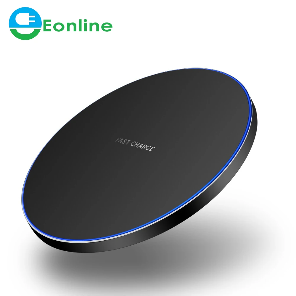 

Amazon explosion models qi standard for Samsung Apple wireless fast charge round aluminum alloy 10W wireless charger, Black/white